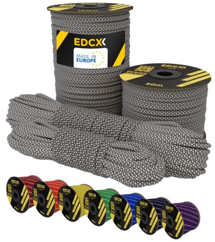EdcX Reflective Paracord 550 4mm, 13 Colors, Hi-Vis (15m, 30m, 50m) | Reflective Black Snake, 30 m – 100% Nylon 4mm, Type III 7 strand | Night Visibility, Camping, Guy Lines | Made in EU