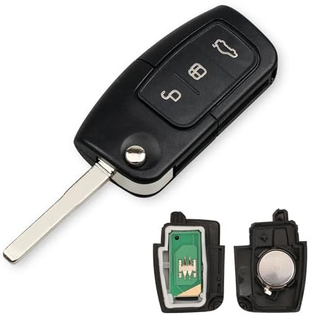 Heart Horse 3 Tasten Autoschlüssel Gehäuse der Fernbedienung Schlüsselgehäuse Kompatibel für Fiesta Mondeo Focus Cmax Galaxy mit 433Mhz 4D63 Chip, Fiesta Ersatz-Klapp-schlüssel, Mondeo Fernbedienung