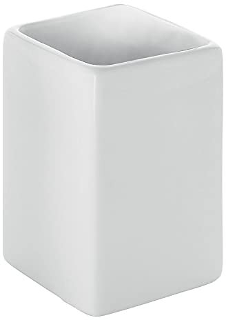 Gedy Queenstown Portaspazzolini da Bagno, Misure e Peso: 10X6,5X6,5 CM & 0,241 kg, Porta dentifricio e spazzolino in Ceramica Ecologica, Finitura Bianca, Design R&S, 2 Anni di Garanzia