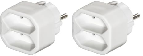 Hama Steckdosenadapter, Doppelpack (2 Eurosteckdosen, Mehrfachstecker, Multistecker, Steckdosenadapter 2fach, Doppelstecker, Mehrfachsteckdose, Mehrfachsteckdose ohne Kabel, Multisteckdose) weiß
