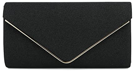 EVEOUT Damen Abend Clutch Funkeln Handtasche mit Kette Elegante Brautumhängetasche mit Umschlag Hochzeit Party Abschlussball Geldbörse Schwarz