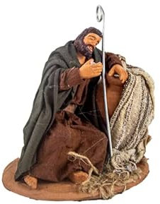 San Giuseppe Dormiente 12 cm (4,72 Zoll) - Neapolitanische Krippe Terrakotta Kleid, Figur hergestellt und von Hand bemalt, Made in Italy