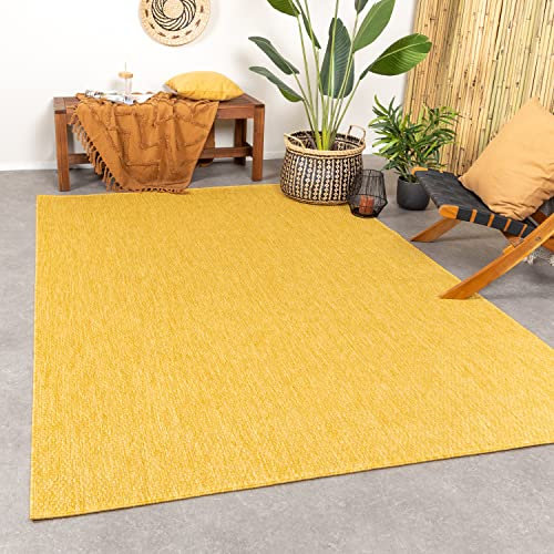 FRAAI | Home & Living In- & Outdoor Teppich - Costa Ockergelb - Wetterfest - Polypropylen - Flachgewebe - Balkon, Garten/Terrasse - Terrasse - Rug