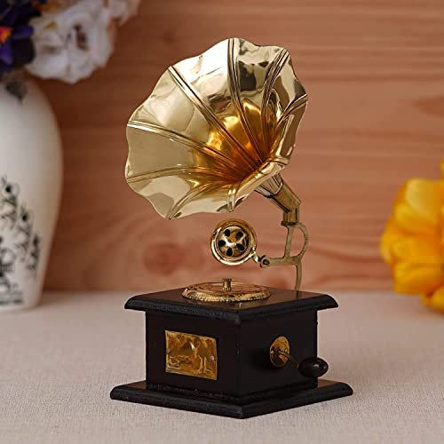 Webelkart Messing-Vintage-Grammophon, Schaustück für Zuhause und Wohnzimmer, Heimdekoration, 17 cm, Gold, 1 Stück