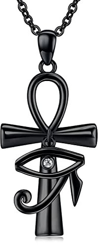 Midir&Etain Ankh Kette Daman Halskette 925 Sterling Silber Schwarz Auge des Horus Anhänger Halskette Ankh Kreuz Schutz Halskette Ägyptischer Schmuck Geschenke für Frauen Mutter