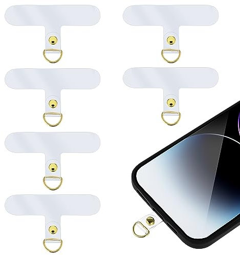 simarro Lanyard Handy Schlüsselband Ersatz Aufnäher mit Metallring, 6 Stück Universal Handy Lanyard Handy Umhängeband, zum Schutz, kompatibel mit den meisten Smartphones (Transparentes Gold)
