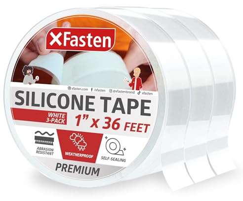 XFasten Self Fusing Silicone Tape Waterproof White – 1 x 36 Feet (3-Pack 108ft), Self Amalgamating Tape, Silicone Rubber for Plumbing, Sealing Pipes, Hose Repair, Outdoor Coax and Electrical Cables