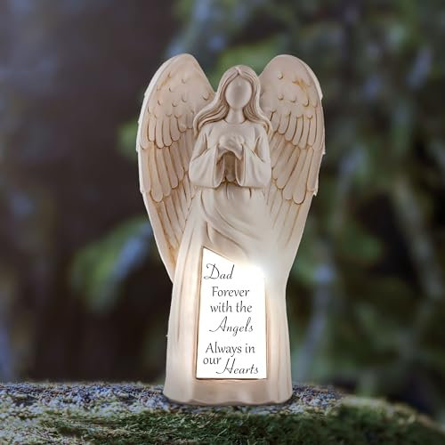 Muldale Dad Grave Ornament - Angel Statue for Dad - Fathers Day Memorial for Garden - Solar Light Graveside Outdoor - Light Up Grave Memorial Gifts