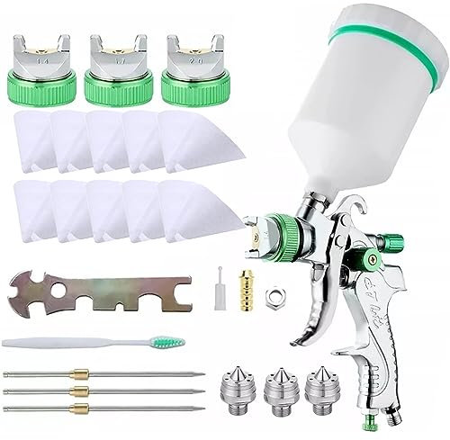 Spray Gun Paint Sprayer, Weytoll HVLP Feed Air Spray Gun Kit, 1.4/1.7/2.0mm Nozzles, 600cc Cup and 10pcs Cone Paint Coating Filter Paper Vehicle Car Fence Painting Tool