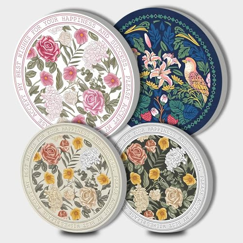Tucocoo Vintage Floral Elektrische Herdbrenner-Abdeckungen. Set von 4 runden Herdbrenner-Abdeckungen mit Vogelmotiv, 20,3 cm & 25,4 cm Metall Gasherd Brennerabdeckung, Rosa Rosenblüten Dekoratives