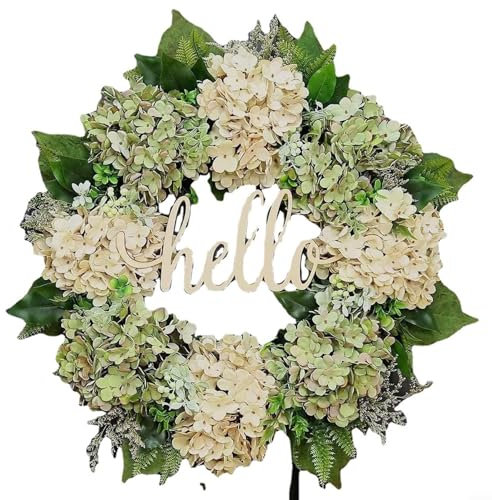 FUBESK Hydrangea Wreath, 40cm/18in Artificial, White, For Door/Wall Decoration, Occasion: Social Gatherings, Celebrations