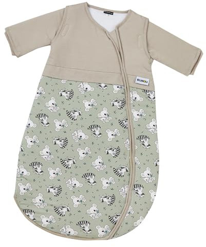 Gesslein Baby Schlafsack Bubou, Ganzjahres-Schlafsack mit Temperaturregulierung (optimale Passform, langer Reißverschluss, 110),beige-grün mit Koala