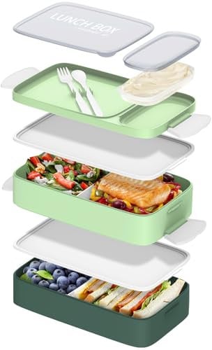 Startseite Brotdose mit Fächern - 1600ml Lunchbox für Erwachsene mit Separater Dichtungsdeckel & Herausnehmbare Trennwand, BPA-frei Bento Box mit 80ml Saucenkasten für Schule Picknick Büro (Grün)