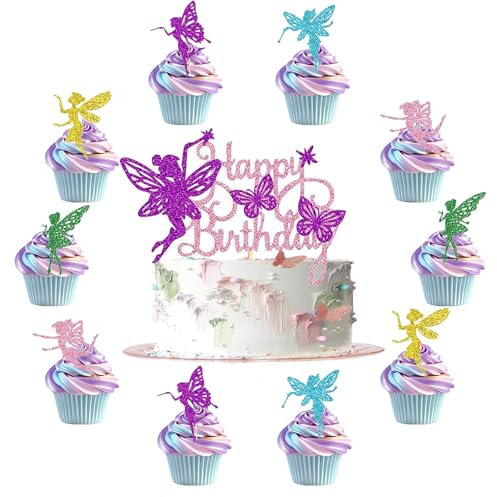 31 Stück Fee Cake Topper Tortendeko, Feen Cupcake Topper, Cupcake Picks Fee, Feen Geburtstag Deko, Happy Birthday Fee Tortendeko, Fairy Kuchen Topper für Kinder Mädchen Geburtstagsdeko