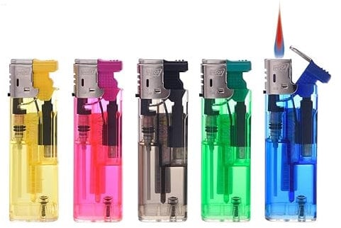 Lot de 5 briquets Prof - Electroniques - Rechargeables Flamme réglable - Bleu, Vert, Noir, Rose, Jaune - 961