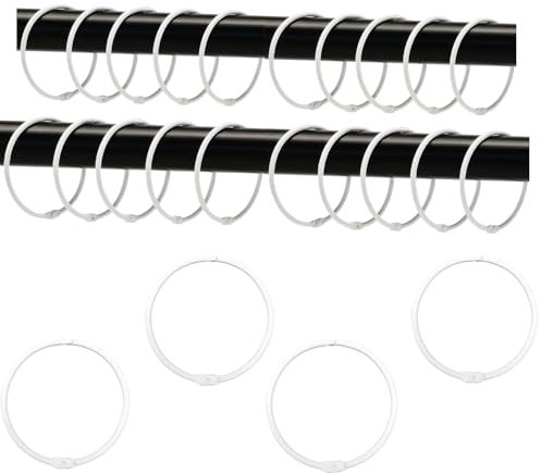 24 Stück Vorhangringe Metall, 50mm Gardinenringe zum Öffnen, Duschvorhang Ringe, Vorhang Hängend Ringe für Duschvorhänge und Gardinenstangen Buchringe (Weiß)
