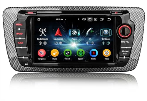 GONFEN 7 Zoll 8-Kern 4GB+64GB Android 14 Autoradio GPS Navi für Seat Ibiza 2009-2013 mit Bluetooth A2DP Kabelloses Carplay Android Auto Canbus WiFi 4G DAB+ FM RDS DSP Touchscreen