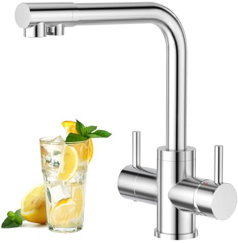 Aktines Grifo de Cocina de 3 vías de Doble Palanca, Grifo de Fregadero Cocina de Agua Potable para Filtro de Agua Ósmosis acero inoxidable, cromado pulido