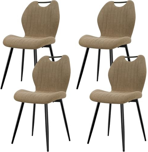 JIJIAN Esszimmerstühle 4er Set, Küchenstühle, Polsterstühle, Wohnzimmerstühle mit Stoff-Rückenlehne und Metallbeinen, Ideal für Esszimmer, Küche, Wohnzimmer, Khaki
