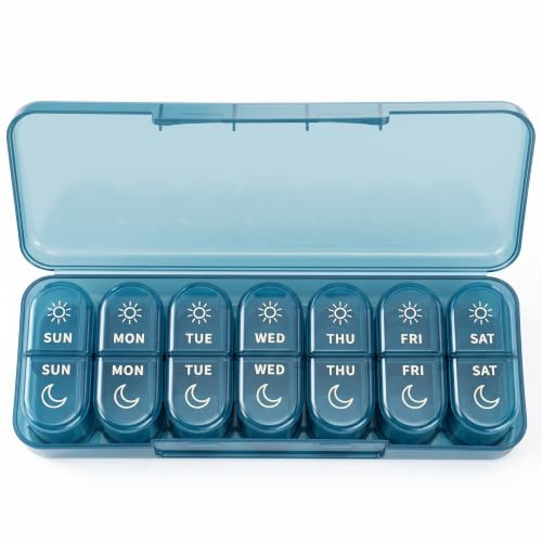 Daviky Pillendose 7 Tage, Tablettenbox 7 Tage Morgens Abends, Wöchentliche Medikamentenbox, Premium Pillenbox 7 Tage, Reisetaugliche Pillenbox, Supplement Box für Vitamine, Fischöle & Kapseln