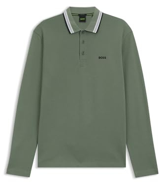 BOSS Mens Plisy Cotton-piqué Polo Shirt with Contrast Logo