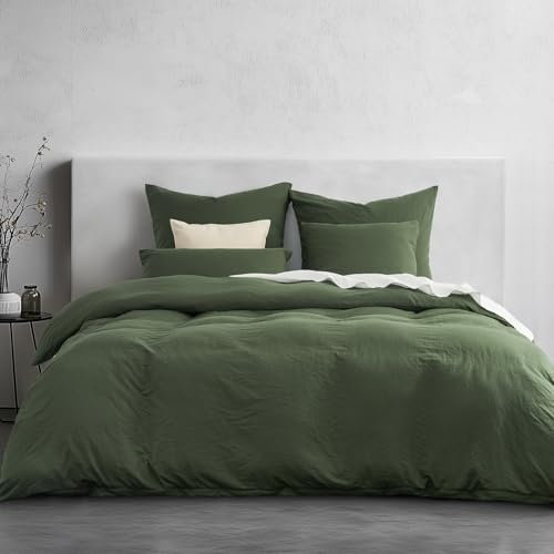 Duvetnova 155x220cm Bettwäsche 3 teilig Grün Superweiche Vorgewaschene Mikrofaser Baumwollähnlich ÖKO-TEX 1 Bettbezug 155x220+2 Kissenbezüge 80x80-alle mit Reißverschluss Bettwäsche Sommer Aesthetic