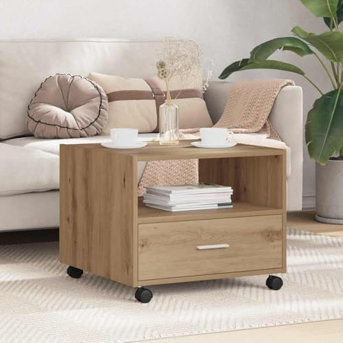 Yisssmeng Couchtisch Artisan-Eiche 55x55x45 cm Kleiner Beistelltisch aus Holzwerkstoff mit Schublade und Regal Modernes Möbel für Wohnzimmer Sofa-Side-Table
