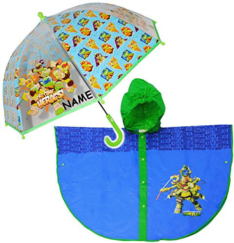 alles-meine.de GmbH 2 TLG. Set Regenschirm & Regencape/Regenponcho - Ninja Turtles - incl. Name - Gr. 98-104 - 110 - Circa 3 bis 5 Jahre - für Kinder - Jungen/Regenum..