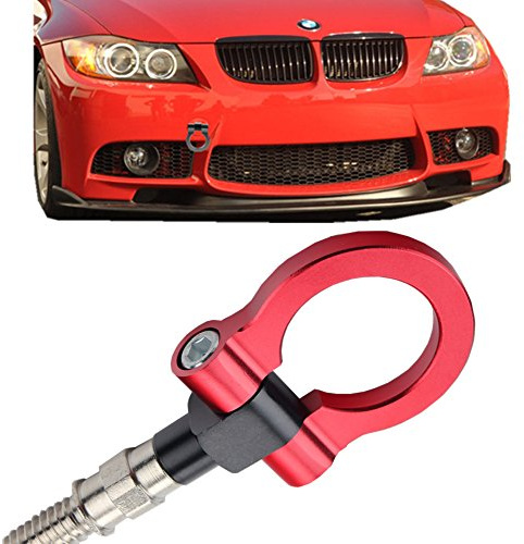 JGR Gancio di traino in alluminio CNC con vite sul paraurti anteriore e posteriore, compatibile con BMW Serie 3 E36 E46 E90 E91 E92 E93 318 320 323 325 328 330 335 M3 1992-2012, rosso