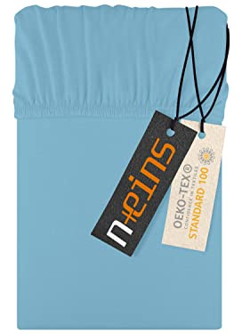 npluseins Jersey Spannbettlaken 100% Baumwolle, 120x200 cm, Hellblau | Öko-Tex Standard 100, hautfreundlich, atmungsaktiv, elastischer Rundumgummi, faltenfreier Sitz, formstabil, strapazierfähig