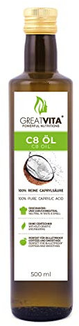 Olio MeaVita C8, a base di olio di cocco, olio MCT acido caprilico, 500 ml