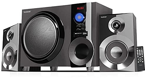 Boytone BT225FB Wireless Bluetooth Stereo Speaker System Speaker System Powerful Bass, Clear Sound, FM Radio, USBSDRCA Input, Output, for Phones, Laptops,