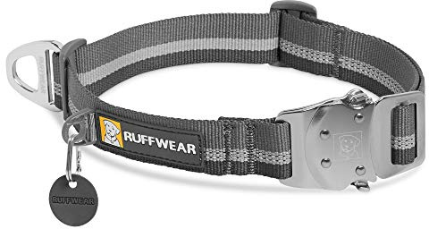 RUFFWEAR Top Rope Hundehalsband, Reflektierendes Halsband mit Metallschnalle für den Täglichen Gebrauch, Granitgrau, 28–36 cm