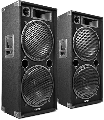 MAX MAX215 PA Lautsprecher passiv, Partylautsprecher Set, 4000 Watt Partyboxen Set mit Griffe, 2 x 15 Zoll Doppel-Tieftöner, Passiv, DJ Party Lautsprecher, Lautsprecherbox, Schwarz