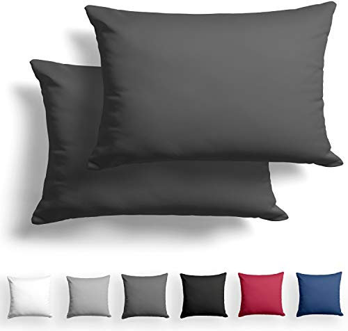 Alreya 2er-Set Mako Satin Kissenbezug 40 x 60 cm - 100% Baumwolle mit YKK Reißverschluss, Superweicher Kopfkissenbezug, Kissenhülle, Oeko-TEX® Standard Zertifiziert, Anthrazit, nur Kissenbezug