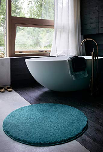 WECONhome Basics Badteppich, Badematte, kuscheliger Flauschiger weicher Flor, rutschfest und waschbar, Joris (90 cm rund, türkis)