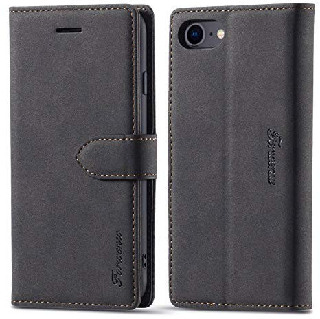 LOLFZ Wallet Case for iPhone 7 iPhone 8 iPhone SE 2020 iPhone SE 2022, Premium Leather Case Card Holder Kickstand Magnetic Closure Flip Case Cover for iPhone 7/8/SE 2020/SE 2022 - Black