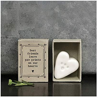 East Of India MINI Matchbox Paw Print Heart Porcelain Gift Best Friends leave paw prints on our hearts | Animal Lovers Gift | Pet Loss | Letterbox Gift