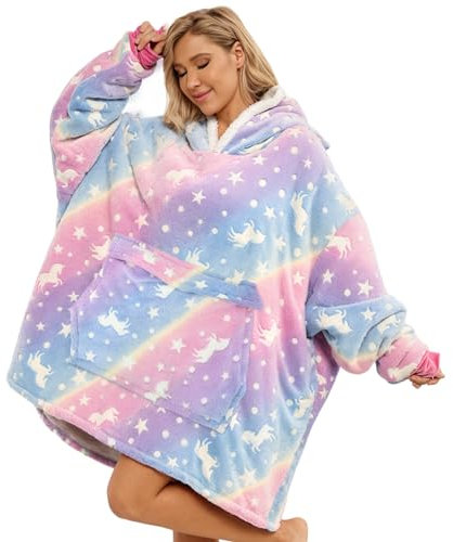 Wenlia Übergroße Kapuzenpullover Erwachsene, Im Dunkeln leuchten Hoodie Sweatshirt fur Damen, Männer und Frauen, Sherpa Decke Sweatshirt Flanell Hoodies Giant Plüsch Pullover Decke