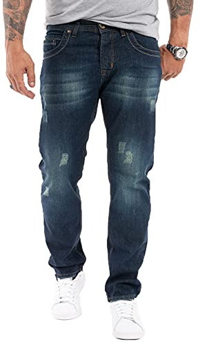 Rock Creek Herren Jeans Regular Fit Stretch Jeans Männerhose Herrenjeans Denim Hosen Herrenhose Straight Cut Stonewashed RC-2299 Dunkelblau W30 L34