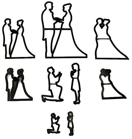 9 Pcs Wedding Silhouette Cake Mold Cookie Plastic Silhouette Cutters Bridegroom Bride Fondant Cutter Cake Decorating Tools for Wedding Valentine's Anniversary