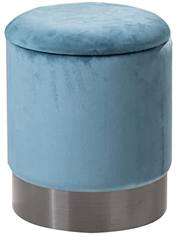 Home4You Sitzhocker Polsterhocker Fußhocker mit Stauraum und Deckel | Samt | Hellblau | Ø 31 cm x H 39 cm