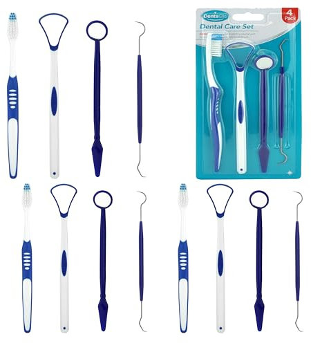 12-teiliges Zahnpflegeset, Oralreinigungswerkzeug-Set, Zahnstocher, Zahnspiegel, Zungenreiniger und Zahnbürste, ideal für Reisen oder kleine Badezimmer, perfekt für Kinder ab 3 Jahren