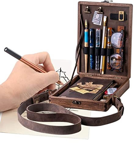 Writers Messenger Holzbox | A5 Holzkiste für Künstler Werkzeug und Pinselaufbewahrung, Kunstbedarf-Box, Retro-, handgefertigte