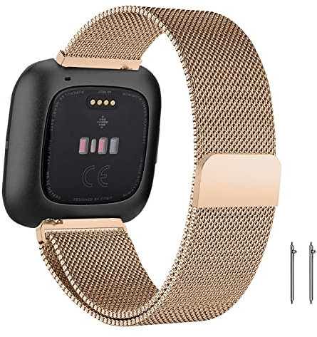 ZoRoll Armband Kompatibel mit Fitbit Versa/Fitbit Versa 2/Fitbit Versa Lite/Fitbit Versa SE, Edelstahl Ersatzarmband Mesh Metall Uhrenarmband Kompatibel mit Fitbit Versa/Versa 2/Versa Lite - Roségold