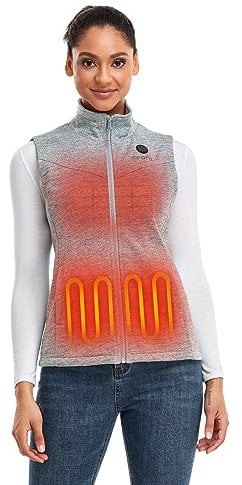 ORORO Beheizbare Weste Fleece Damen Beheizte Fleeceweste mit Powerbank Heizweste Damen - Ladegerät Nicht Enthalten (Hellgrau,L)