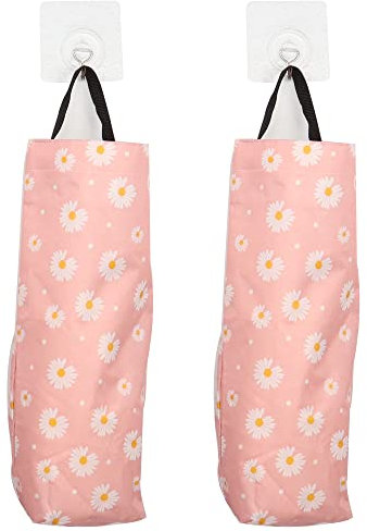 QIANRENON Lot de 2 sacs poubelle en plastique lavable avec support mural pliable pour cuisine, salle de bain, salon, bureau, camping-car avec 2 crochets, rose pâquerette
