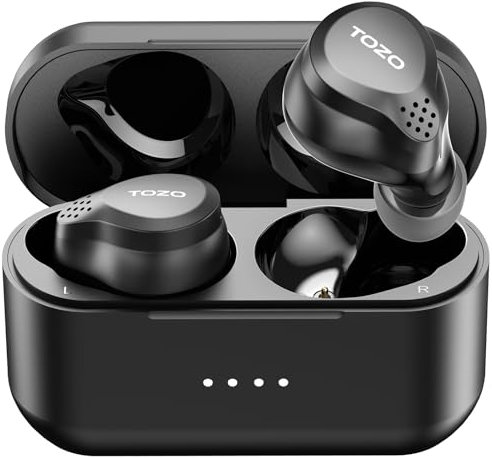TOZO NC7 cancelación de Ruido híbrido Activo Auriculares inalámbricos con detección en la Oreja Auriculares Bluetooth 5.0 inmersivos Sonido Premium Deep Bass Headset Negro