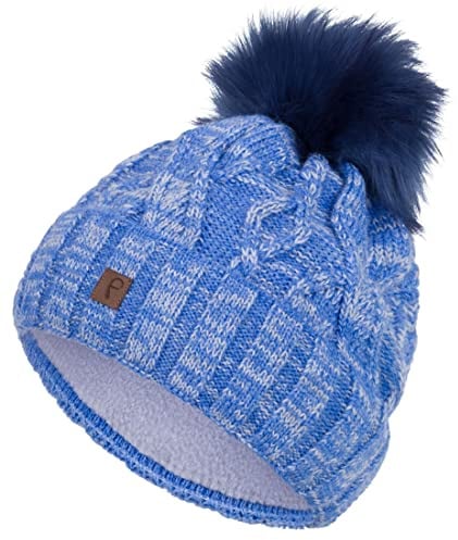 Faera Wintermütze Müttze Damen warm gefüttert mit Bommel Mädchen Bommelmütze Fleecefutter Winter Strickmütze Beanie Herren 33