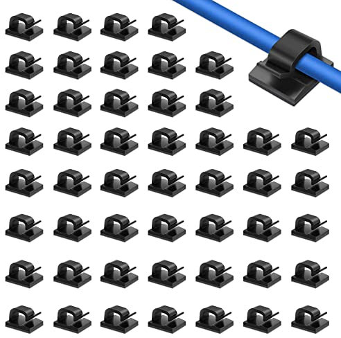 ALBOYI 50 Stück Kabel-Clips, Kabel-Management-Clips mit starkem, Selbstklebendem, leichtem PC-Draht-Kunststoff-Kabel-Organizer für Zuhause, Büros und Multi-Kabelhalter unter dem Schreibtisch, schwarz